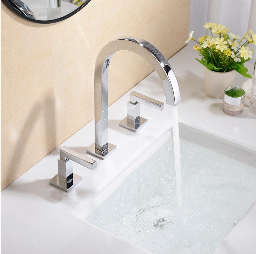 Fontana Lima Chrome Three Hole Widespread Bathroom Sink Faucet